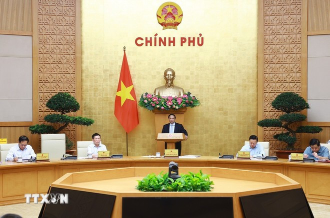 El primer ministro vietnamita, Pham Minh Chinh, habla en el evento. (Fuente: VNA)