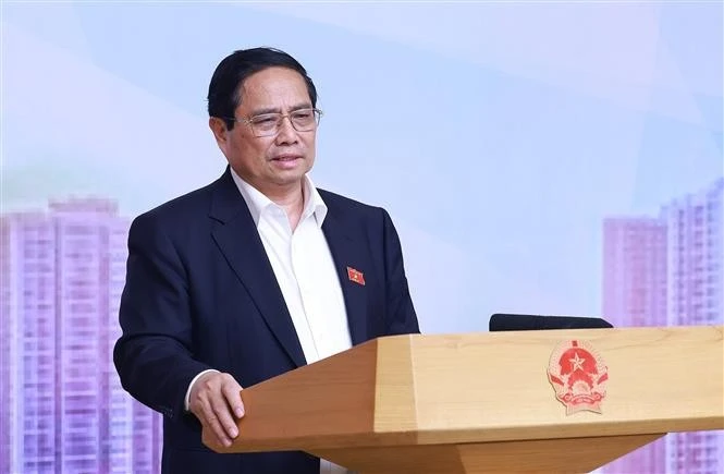 El primer ministro Pham Minh Chinh habla en el evento. (Fuente: VNA)