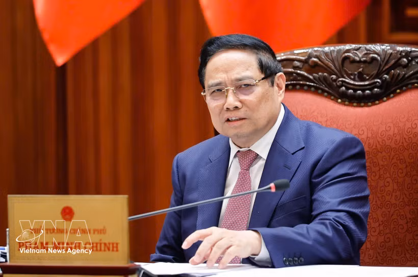 El primer ministro Pham Minh Chinh habla en el evento. (Fuente: VNA)