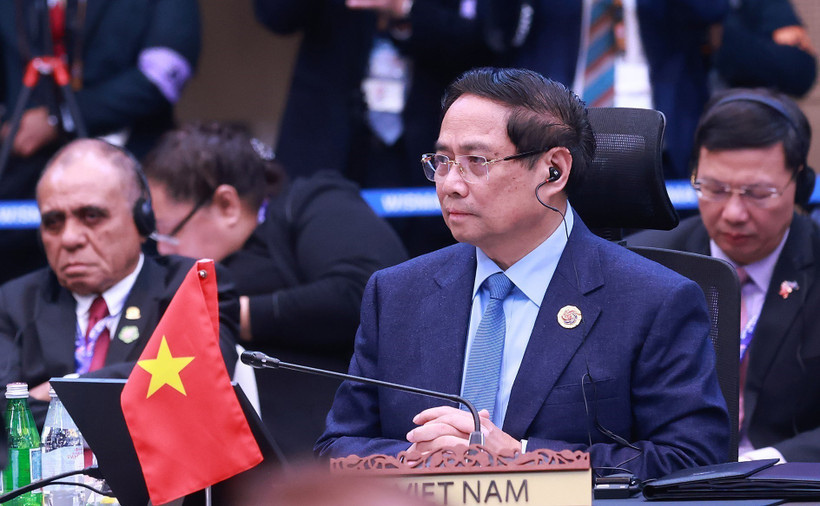 El primer ministro vietnamita, Pham Minh Chinh, en el evento. (Fuente: VNA)