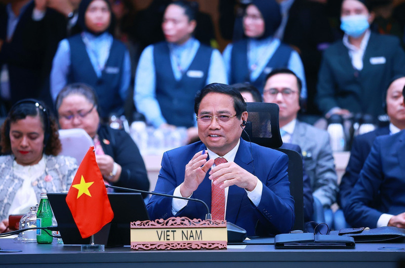 El primer ministro vietnamita, Pham Minh Chinh, en el evento. (Fuente: VNA)