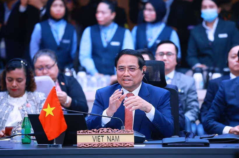El primer ministro vietnamita, Pham Minh Chinh, en el evento. (Fuente: VNA)