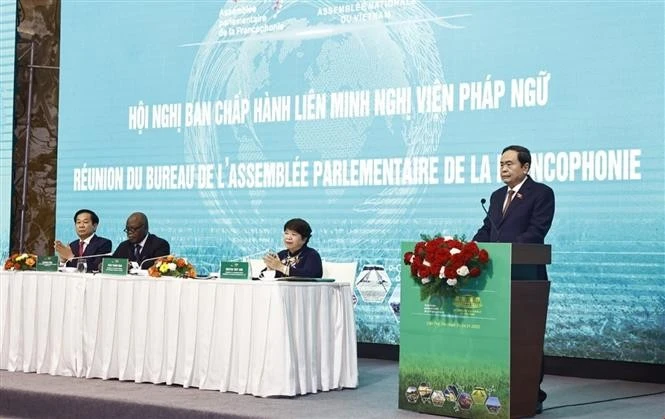 El presidente de la Asamblea Nacional de Vietnam (ANV), Tran Thanh Man, habla en el evento. (Fuente: VNA)