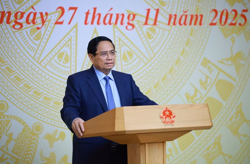 El primer ministro vietnamita, Pham Minh Chinh, habla en el evento. (Fuente: VNA)