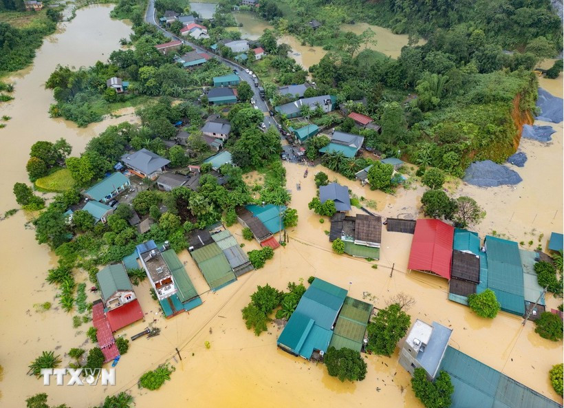 Inundaciones generalizadas en los barrios Ha Giang 1 y 2, provincia norteña de Tuyen Quang. (Foto: VNA)