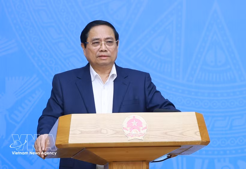 El primer ministro vietnamita, Pham Minh Chinh, habla en el evento. (Fuente: VNA)