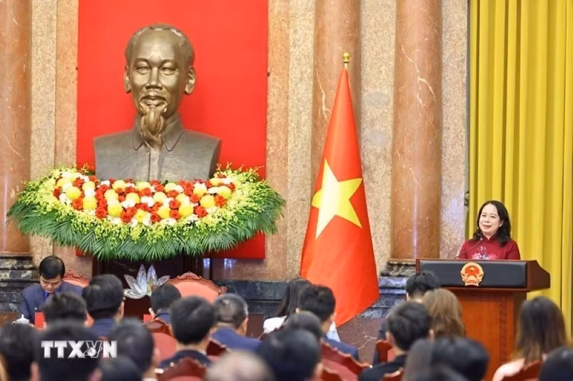 La vicepresidenta de Vietnam, Vo Thi Anh Xuan, habla en el evento. (Fuente: VNA)