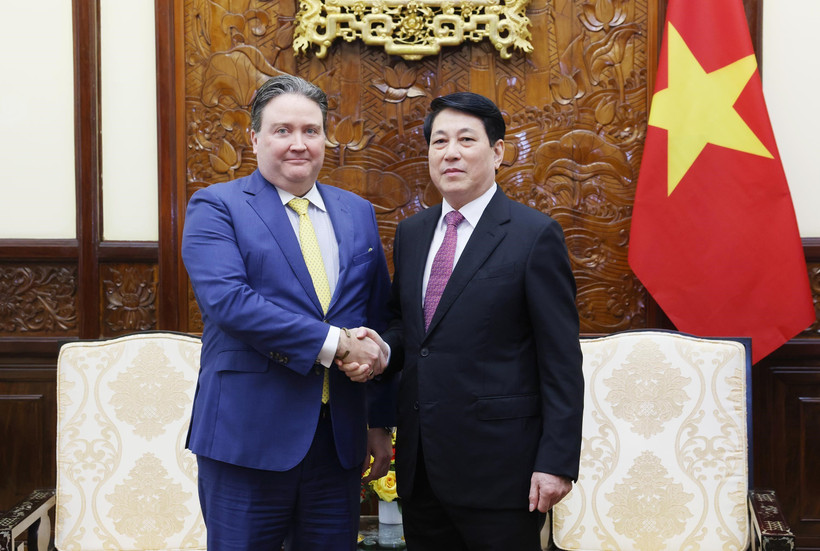 El presidente vietnamita, Luong Cuong, recibe al embajador estadounidense en Hanoi, Marc Knapper. (Fuente: VNA)