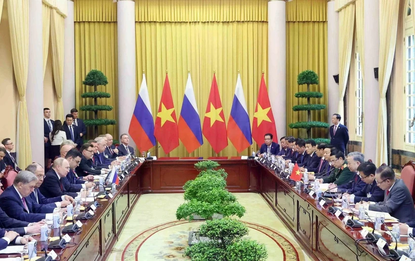 El presidente To Lam (actualmente secretario general del Partido Comunista) mantuvo conversaciones con su homólogo ruso, Vladimir Putin, en Hanoi el 20 de junio de 2024. (Foto: VNA)