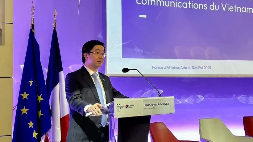 Bui Hoang Phuong, viceministro de Información y Comunicación de Vietnam, habla en el tercer Foro Empresarial del Sudeste Asiático. (Fuente: VNA)