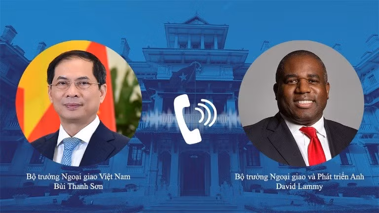 El viceprimer ministro y canciller de Vietnam, Bui Thanh Son, sostuvo conversaciones telefónicas con el secretario de Estado para Asuntos Exteriores y de Desarrollo del Reino Unido, David Lammy. (Fuente: VNA)