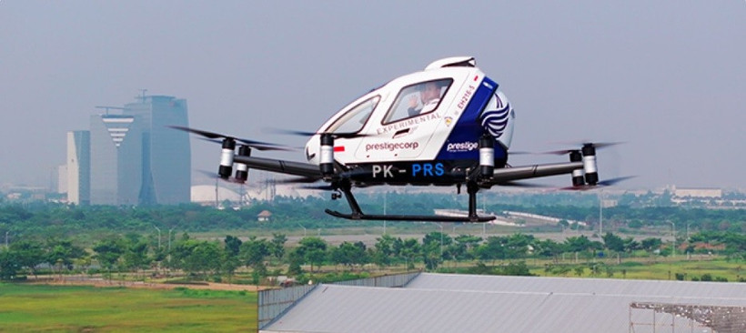 Taxi volador EHang 216-S de Indonesia. (Foto: anewz.tv)