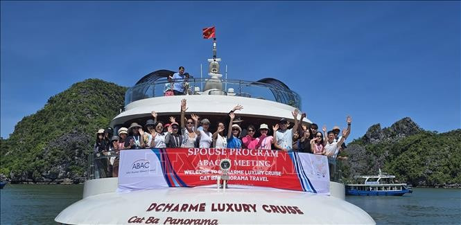 Delegados visitan la bahía de Lan Ha en crucero. (Fuente: VNA)
