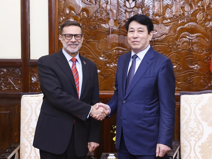 El presidente Luong Cuong, recibió al saliente embajador de Australia en Vietnam, Andrew Goledzinowski. (Fuente: VNA)