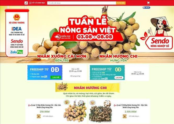 Longan vietnamita expuesto en venta en la plataforma Sendo. (Fuente: VNA) Thương_Mại_điện_tử.jpg