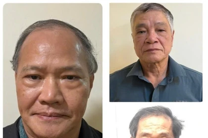 Hoang Van Thang, exviceministro de Agricultura y Desarrollo Rural (izquierda), junto con otros dos acusados, Tran To Nghi y Tran Van Lang (camisa roja) (Foto: cand.com.vn)