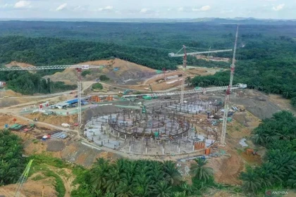 Panorama del proyecto de construcción de la Mezquita Nacional en Nusantara, Kalimantan Oriental, el 31 de agosto de 2024. (Foto: Antara)