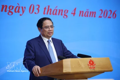 El primer ministro de Vietnam, Pham Minh Chinh, interviene en la cita (Foto: VNA)