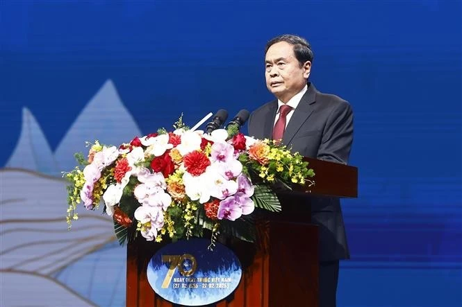 El presidente de la Asamblea Nacional de Vietnam, Tran Thanh Man, interviene en la ceremonia (Fuente: VNA)