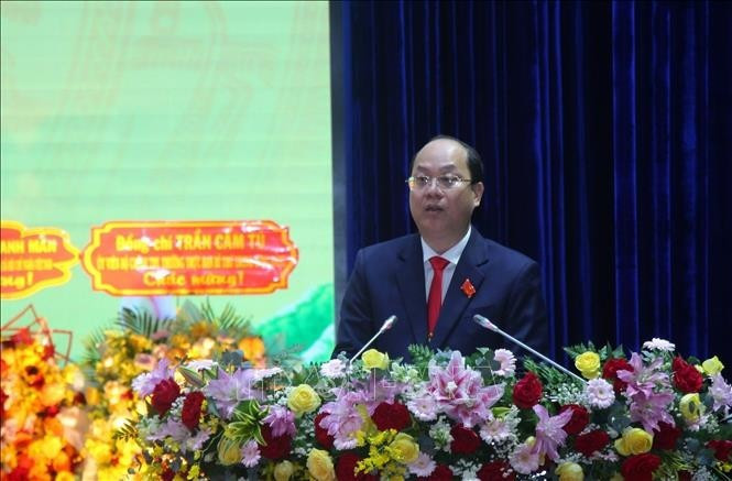 El secretario del Comité del Partido de Ca Mau para el período 2025-2030, Nguyen Ho Hai, habla en el congreso (Foto: VNA)