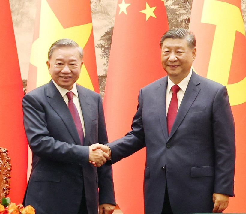 El secretario general del Partido Comunista de Vietnam y presidente del país, To Lam y su homólogo chino, Xi Jinping, 19 de agosto de 2024. (Foto: VNA)