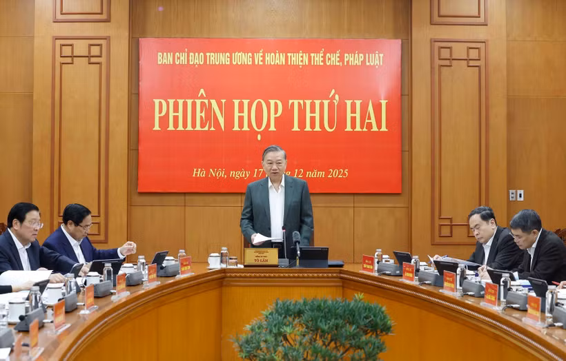 El secretario general del Partido Comunista de Vietnam, To Lam, interviene en la reunión. (Fuente: VNA)