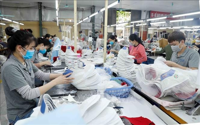 Producción de calzado para exportación a la Unión Europea en la empresa de calzado Truong Xuan de Hanoi. (Foto: VNA)