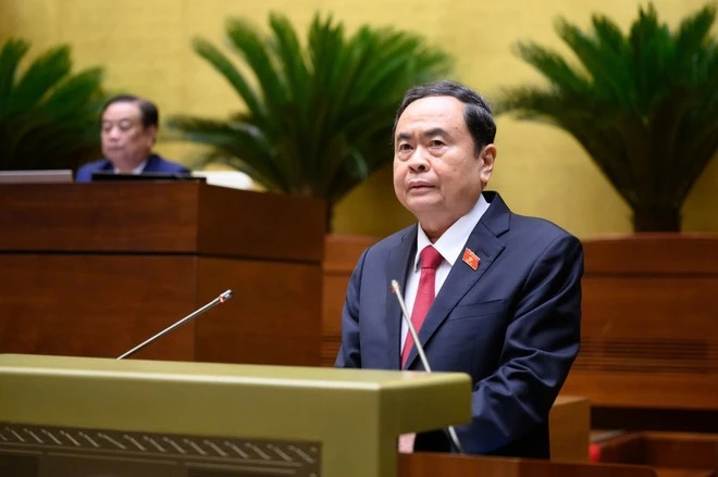 El presidente de la Asamblea Nacional de Vietnam, Tran Thanh Man, interviene en el período de sesiones. (Fuente: VNA)