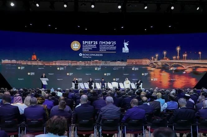 En la sesión plenaria del 28.º Foro Económico Internacional de San Petersburgo (SPIEF 28), Rusia, el 20 de junio. (Foto: VNA)