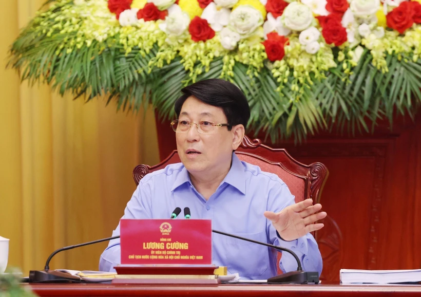 El presidente Luong Cuong interviene en la reunión. (Fuente: VNA)