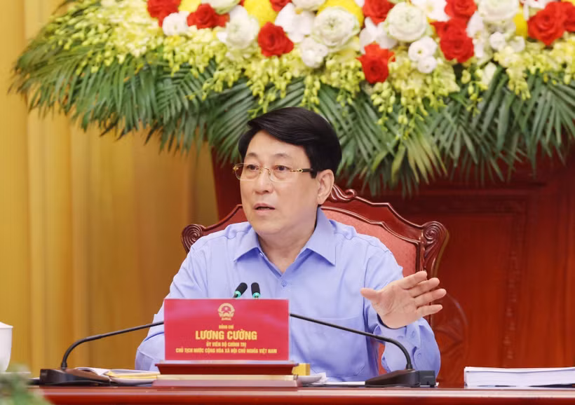 El presidente Luong Cuong interviene en la reunión. (Fuente: VNA)