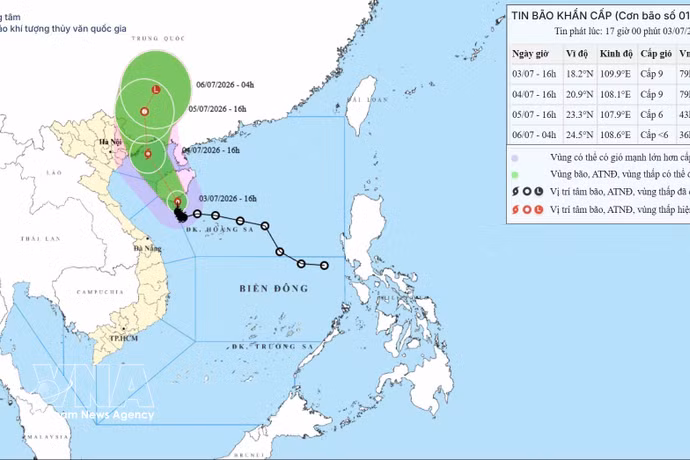 Trayectoria del tifón Maysak a las 17:00 horas del 3 de julio. Foto: VNA
