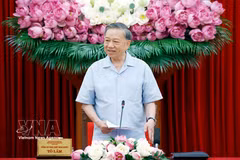 El secretario general del Partido Comunista de Vietnam y presidente del Estado, To Lam, interviene en la reunión (Foto: VNA)