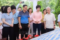 La directora general de la VNA, Vu Viet Trang (segunda desde la derecha), y generaciones de líderes de la VNA en el sitio de las reliquias. (Foto: VNA)