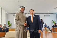 El primer ministro Pham Minh Chinh (der.) se reúne con el ministro de Estado de Asuntos Exteriores de los EAU, Ahmed Ali Bin Al Sayegh, en Río de Janeiro. (Foto: VNA)