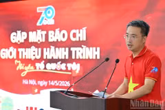 El secretario del Comité Central de la Unión de la Juventud Comunista Ho Chi Minh y presidente de la FJV, Nguyen Tuong Lam, interviene en la reunión. (Fuente: VNA)