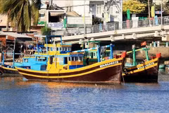 Los barcos pesqueros de Binh Thuan anclados en el río Ca Ty. (Foto: VNA)