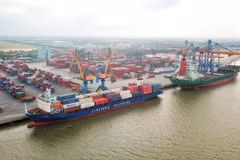 Carga y descarga de mercancías en contenedores en un puerto marítimo de VIMC. (Foto: PV/Vietnam+)