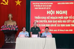 El coronel Nguyen Dinh Chuan, comisario político adjunto del Mando Militar de Ciudad Ho Chi Minh, interviene en la conferencia (Foto: VNA)