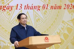 El primer ministro Pham Minh Chinh interviene en la reunión. (Fuente: VNA)