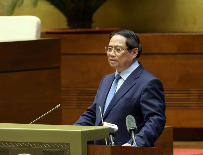 El premier Pham Minh Chinh (Fuente: VNA) vna-potal-hoi-nghi-toan-quoc-quan-triet-trien-khai-thuc-hien-4-nghi-quyet-cua-bo-chinh-tri-8277299.jpg
