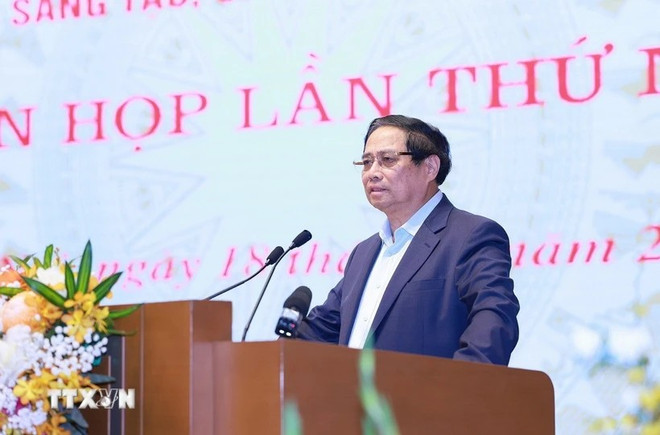 El primer ministro vietnamita, Pham Minh Chinh, habla en la cita (Fuente: VNA) wwf-2-515.png