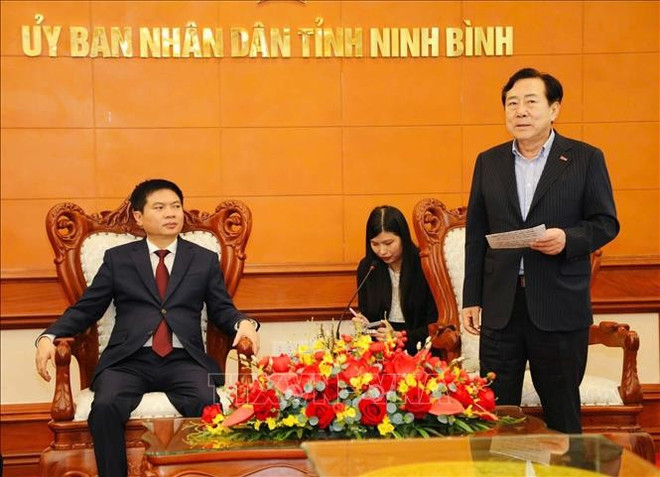 El presidente de la asociación Kim Ki Moon habla en el evento (Fuente: VNA) ninh-binh2-210825.jpg