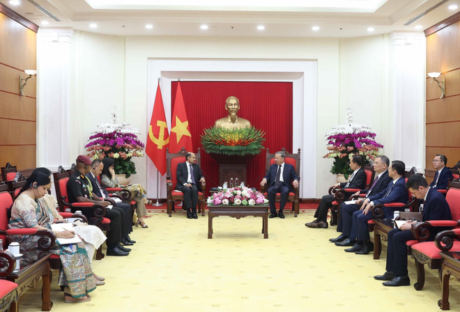 En la recepción (Fuente: VNA) vna-potal-tong-bi-thu-to-lam-tiep-dai-su-an-do-tai-viet-nam-8194379.jpg