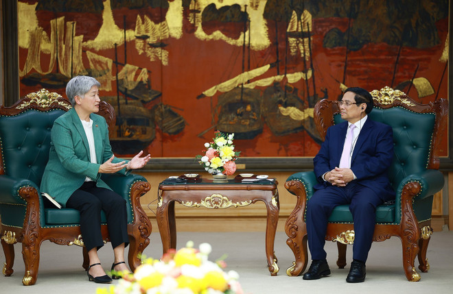 En la recepción (Fuente: VNA) vna-potal-thu-tuong-tiep-bo-truong-ngoai-giao-australia-penny-wong-8223630.jpg
