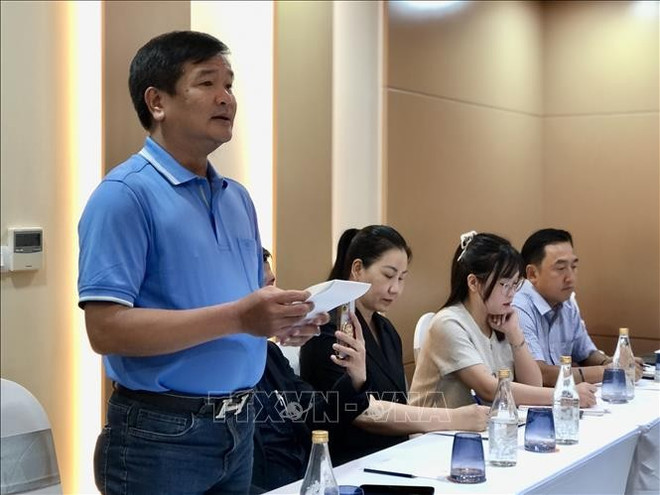 Representante de empresas turísticas habla en la cita (Fuente: VNA) vna-potal-thanh-pho-ho-chi-minh-dinh-huong-du-lich-bien-ben-vung-va-hoa-nhip-chien-luoc-khong-gian-moi-stand-1.jpg