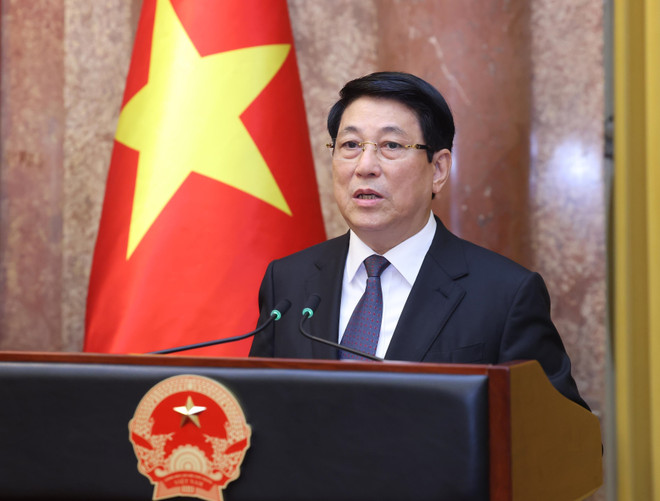 El presidente de Vietnam, Luong Cuong, habla en la cita (Fuente: VNA) che1bba7-te1bb8bch-nc6b0e1bb9bc-lc6b0c6a1ng-cc6b0e1bb9dng-phc3a1t-bie1bb83u-giao-nhie1bb87m-ve1bba5-e1baa2nh-ttxvn.jpg