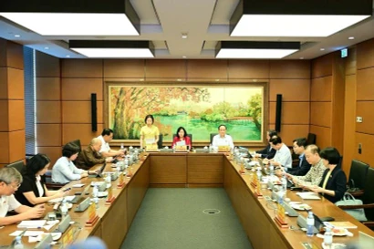 Diputados de la delegación de Hanoi debaten los proyectos de leyes (Foto: VNA)