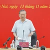 El secretario general del Partido Comunista de Vietnam, To Lam, interviene en la reunión de trabajo (Foto. VNA)