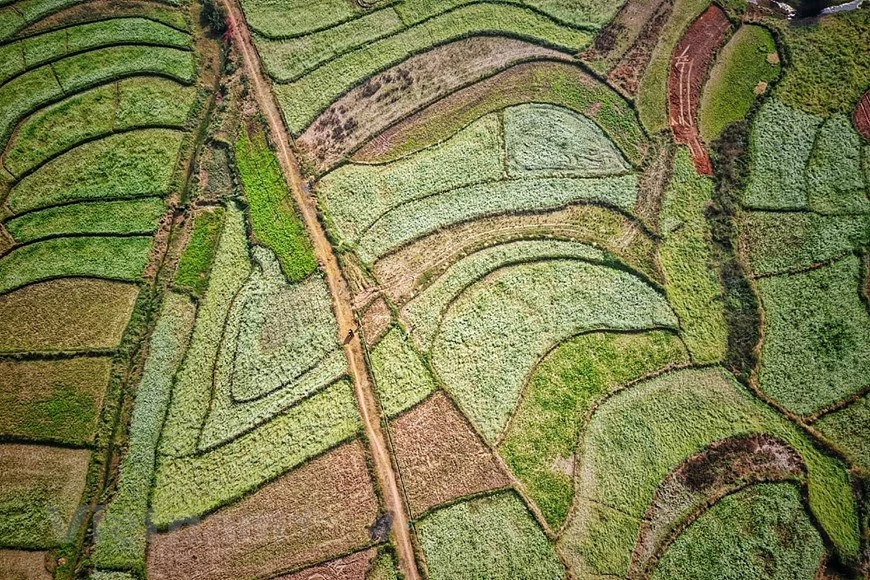 La vida pacífica de los pobladores de la aldea de So Luon, comuna de Muong Sang, y el hermoso paisaje del lugar visto como una pintura desde lo alto (Foto: Vietnam+)